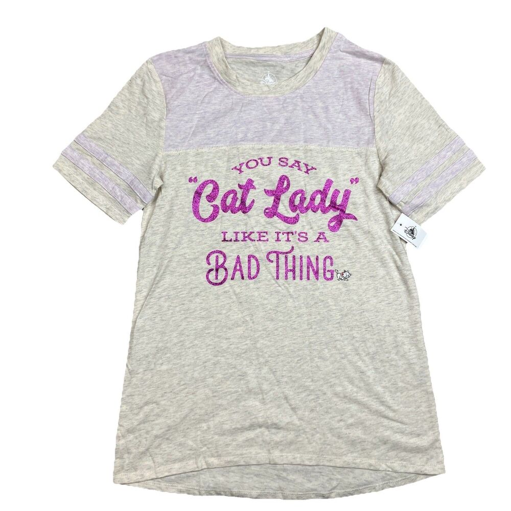 Disney T-Shirt Womens XS Marie Cat Lady Like Its A Bad Thing Glitter Graphic NWT